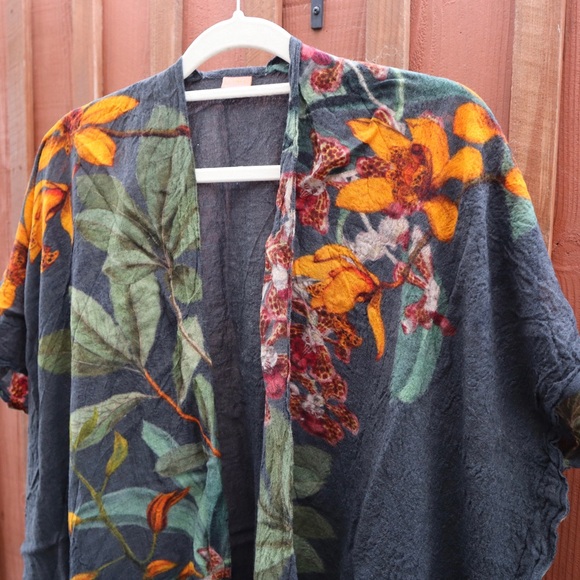 Powder Botany Bliss Charcoal 100% Wool Wrap Open Cardigan Vintage Large XL Women - Picture 13 of 16